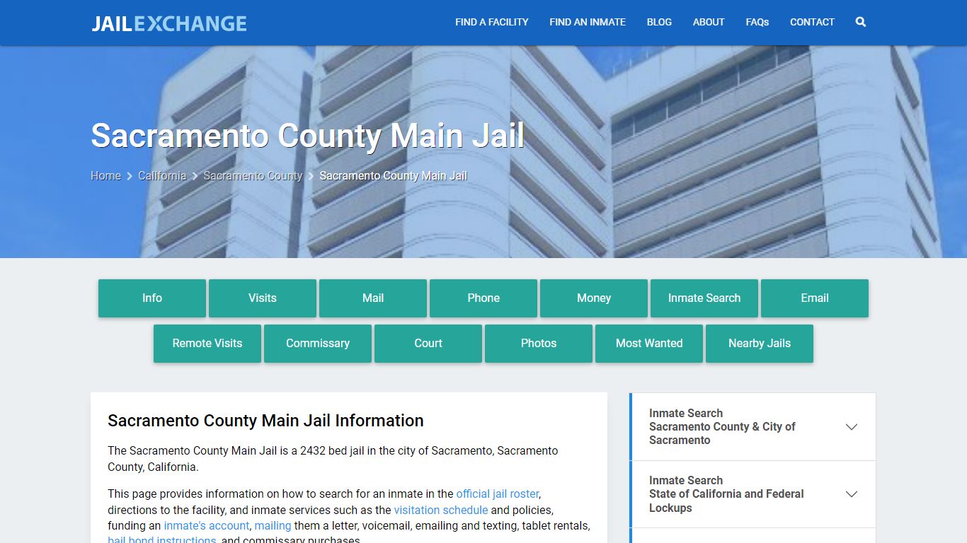Sacramento County Main Jail, CA Inmate Search, Information